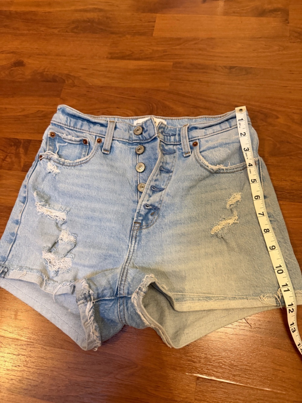 Abercrombie & Fitch Light Blue Distressed Denim High-Waist Shorts